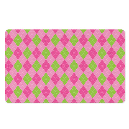 Green And Pink Argyle Pattern Print Polyester Doormat