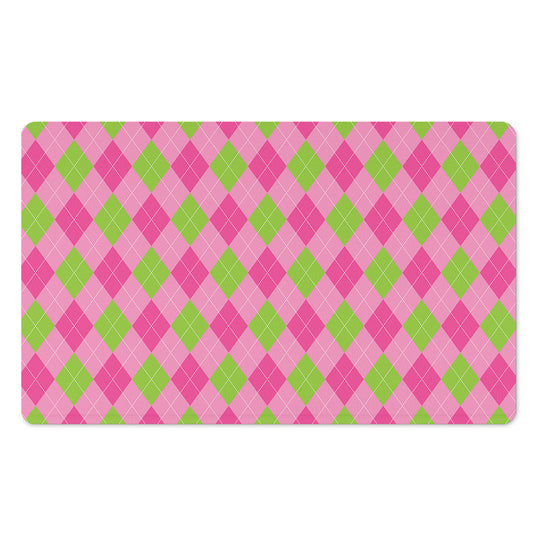 Green And Pink Argyle Pattern Print Polyester Doormat