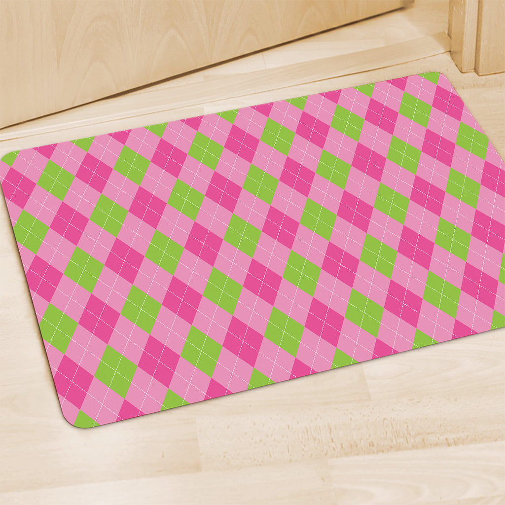 Green And Pink Argyle Pattern Print Polyester Doormat