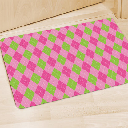 Green And Pink Argyle Pattern Print Polyester Doormat