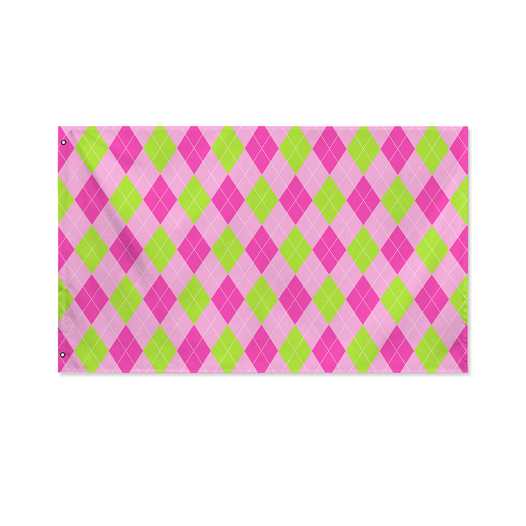 Green And Pink Argyle Pattern Print Polyester Flag