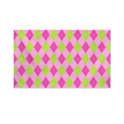 Green And Pink Argyle Pattern Print Polyester Flag