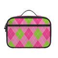 Green And Pink Argyle Pattern Print Portable Lunch Bag