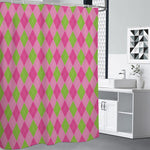 Green And Pink Argyle Pattern Print Premium Shower Curtain