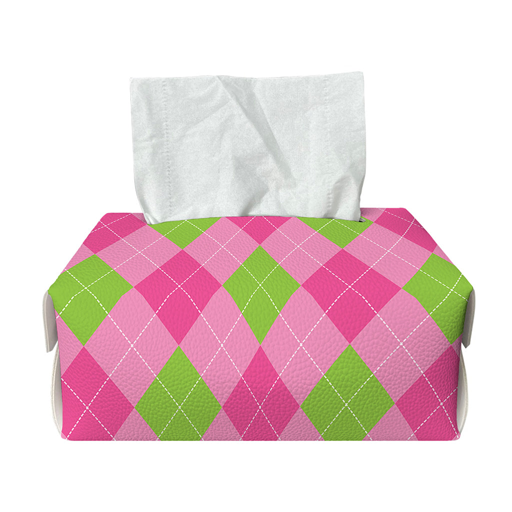 Green And Pink Argyle Pattern Print Rectangle Tissue Box Cover