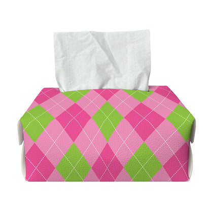 Green And Pink Argyle Pattern Print Rectangle Tissue Box Cover