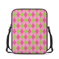 Green And Pink Argyle Pattern Print Rectangular Crossbody Bag