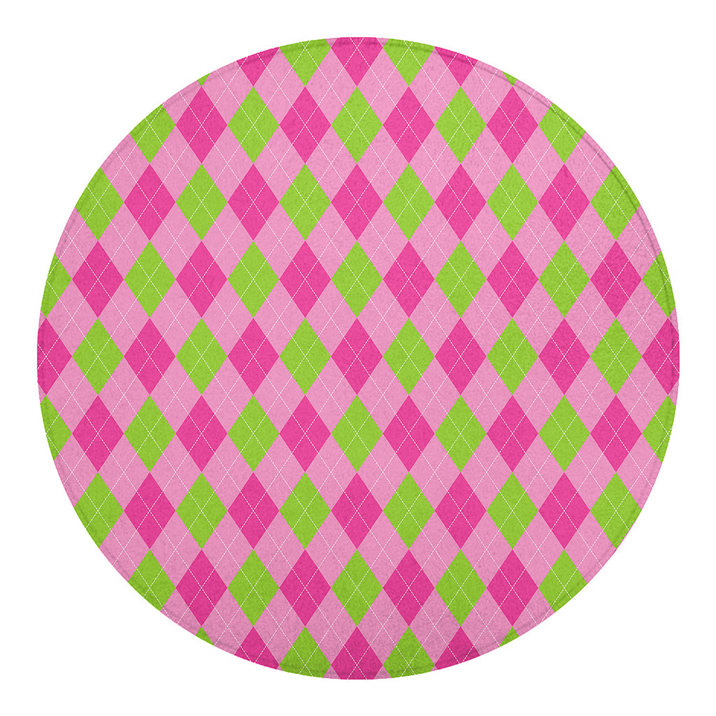 Green And Pink Argyle Pattern Print Round Blanket