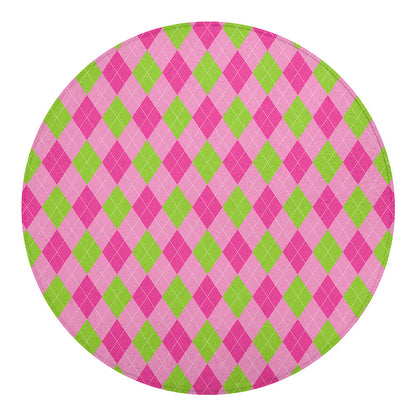 Green And Pink Argyle Pattern Print Round Blanket