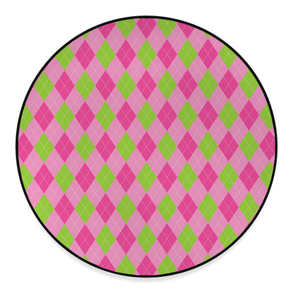 Green And Pink Argyle Pattern Print Round Floor Mat