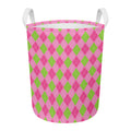 Green And Pink Argyle Pattern Print Round Laundry Basket