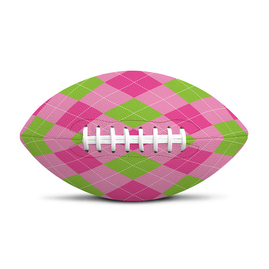 Green And Pink Argyle Pattern Print Rugby Ball