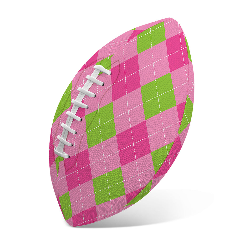 Green And Pink Argyle Pattern Print Rugby Ball