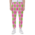 Green And Pink Argyle Pattern Print Joggers
