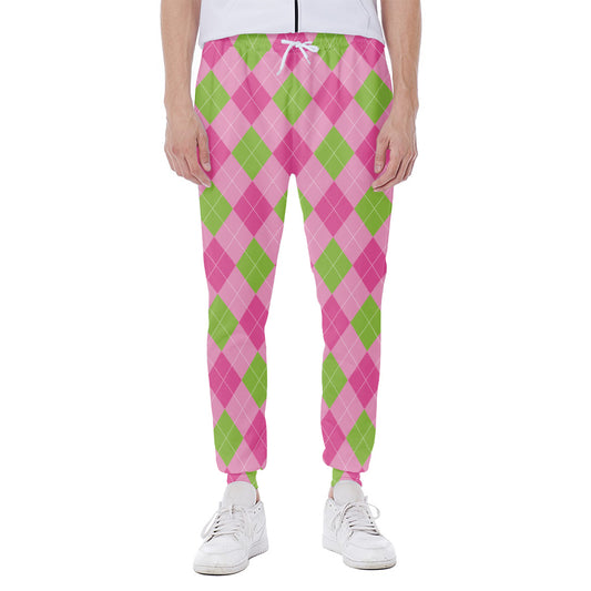 Green And Pink Argyle Pattern Print Scuba Joggers