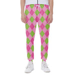 Green And Pink Argyle Pattern Print Scuba Joggers