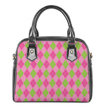 Green And Pink Argyle Pattern Print Shoulder Handbag