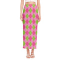 Green And Pink Argyle Pattern Print Side Slit Maxi Skirt