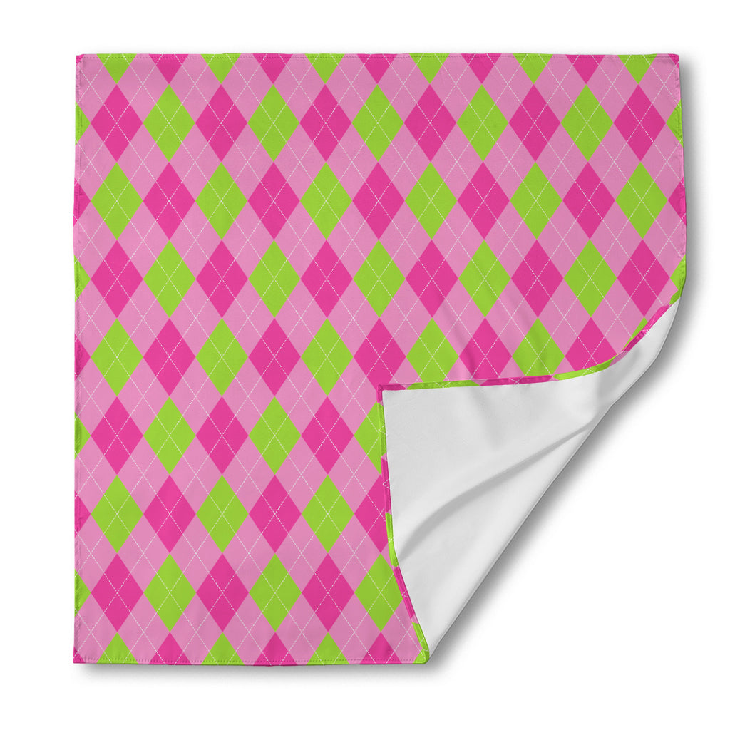 Green And Pink Argyle Pattern Print Silk Bandana