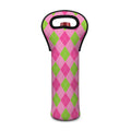 Green And Pink Argyle Pattern Print Single Neoprene Wine Tote