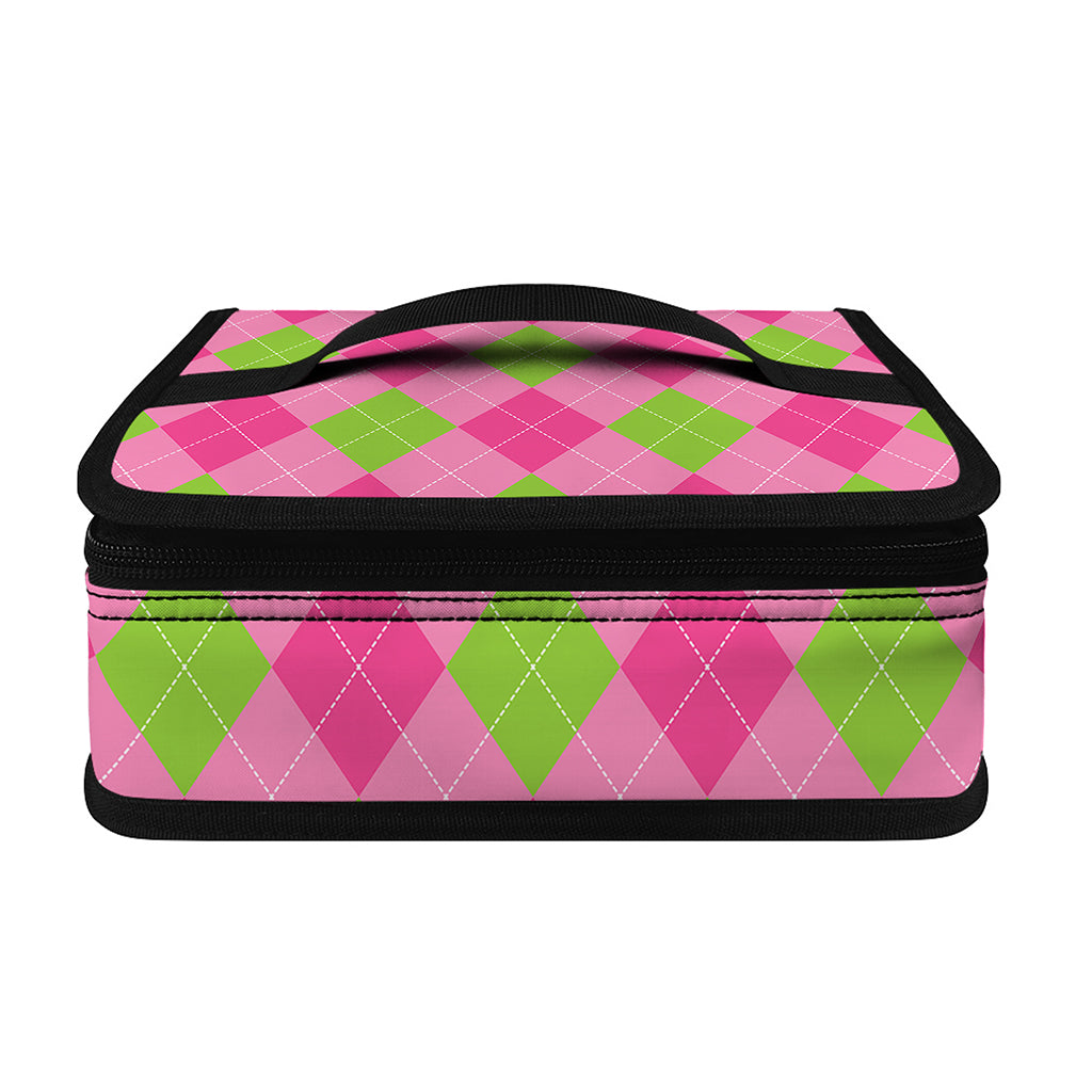 Green And Pink Argyle Pattern Print Small Lunch Bag