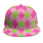Green And Pink Argyle Pattern Print Snapback Cap