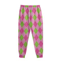 Green And Pink Argyle Pattern Print Sweatpants