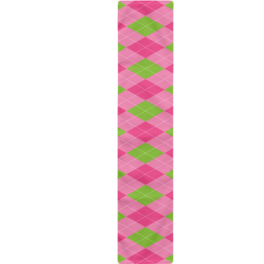 Green And Pink Argyle Pattern Print Table Runner