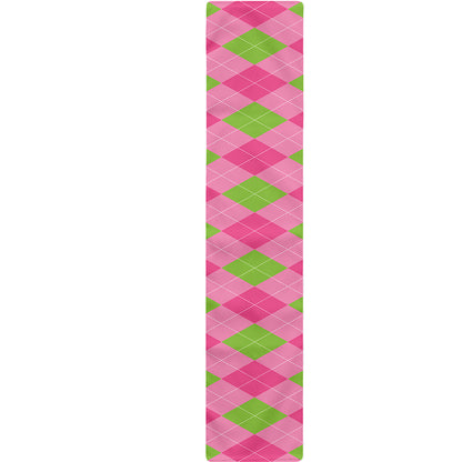 Green And Pink Argyle Pattern Print Table Runner