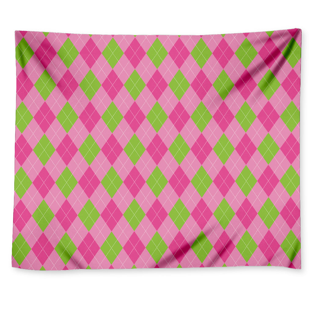 Green And Pink Argyle Pattern Print Tapestry