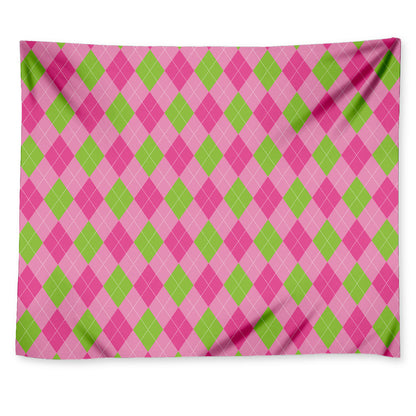 Green And Pink Argyle Pattern Print Tapestry