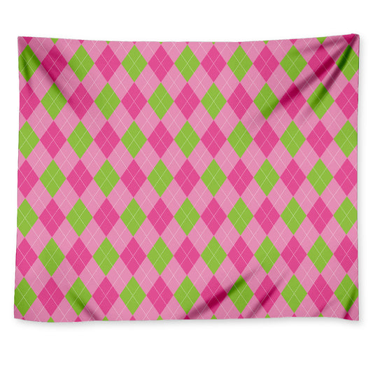 Green And Pink Argyle Pattern Print Tapestry