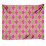 Green And Pink Argyle Pattern Print Tapestry