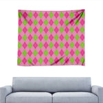 Green And Pink Argyle Pattern Print Tapestry