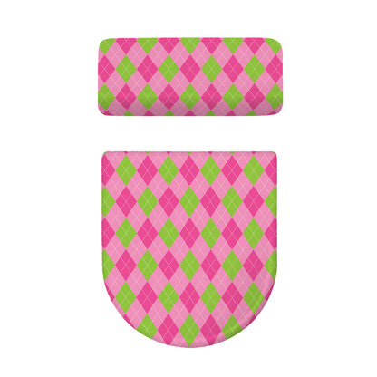 Green And Pink Argyle Pattern Print Toilet Lid And Tank Cover Set
