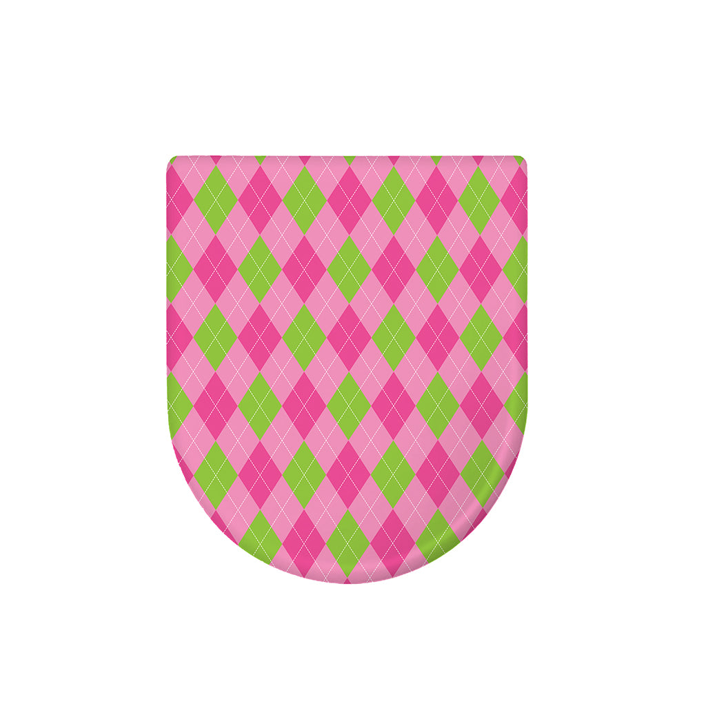 Green And Pink Argyle Pattern Print Toilet Lid Cover