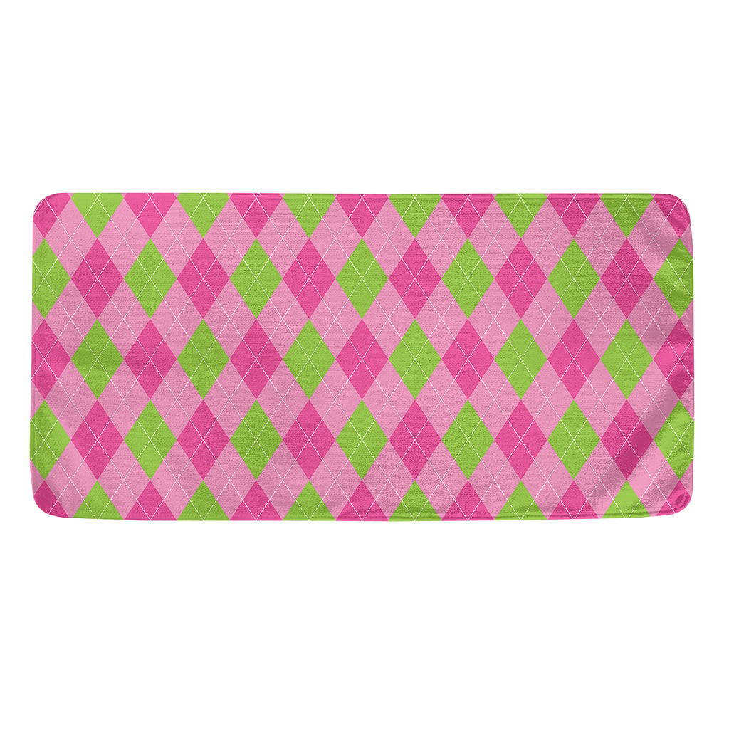 Green And Pink Argyle Pattern Print Towel