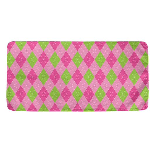Green And Pink Argyle Pattern Print Towel