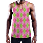 Green And Pink Argyle Pattern Print Training Tank Top