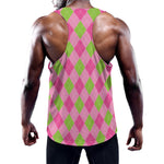 Green And Pink Argyle Pattern Print Training Tank Top