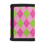 Green And Pink Argyle Pattern Print Trifold Wallet