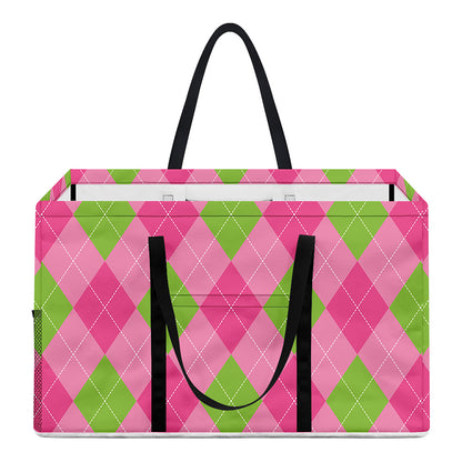 Green And Pink Argyle Pattern Print Utility Tote Bag