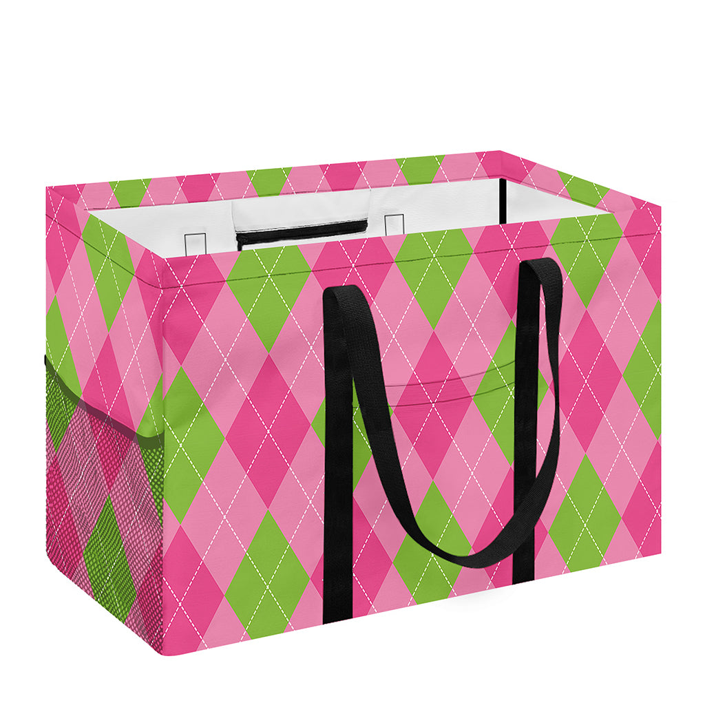 Green And Pink Argyle Pattern Print Utility Tote Bag