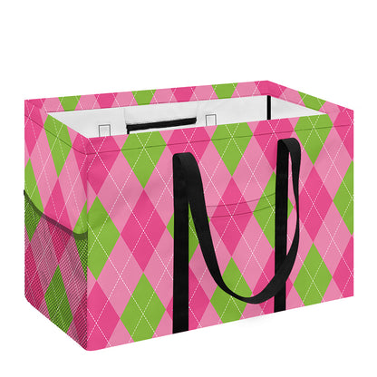 Green And Pink Argyle Pattern Print Utility Tote Bag