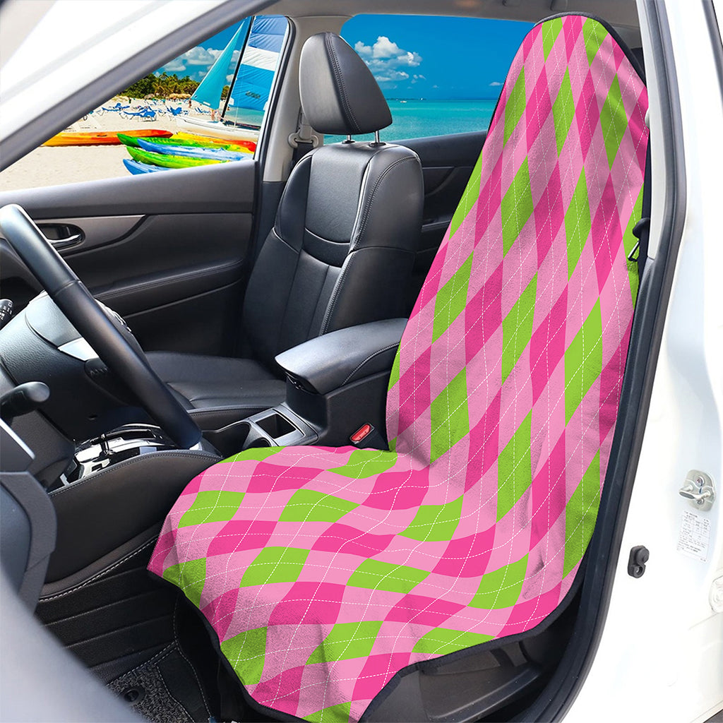 Green And Pink Argyle Pattern Print Waterproof Car Seat Cover