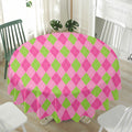 Green And Pink Argyle Pattern Print Waterproof Round Tablecloth