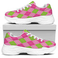Green And Pink Argyle Pattern Print White Chunky Shoes