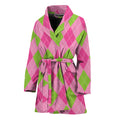 Green And Pink Argyle Pattern Print Women's Bathrobe