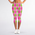 Green And Pink Argyle Pattern Print Women's Capri Leggings