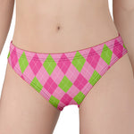 Green And Pink Argyle Pattern Print Women's Panties